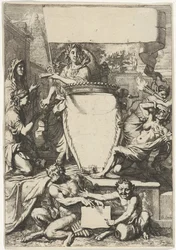 Cartouche entouré de figures allégoriques