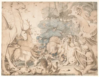 Orphée enchantant les animaux avec sa musique