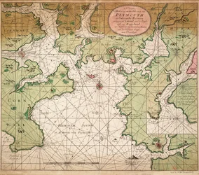 Carte de Plymouth Sound, de la carte de la Manche de Greenville Collins de 1693
