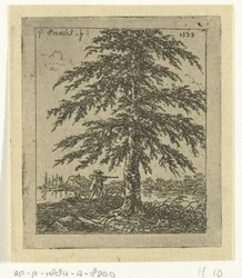 Paysage avec hêtre et chasseur