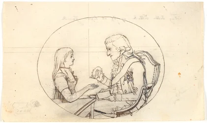 Prince héritier Frederik avec le prince héritier (Chr. VIII) montrant un portrait de la princesse héritière décédée Sofie Frederikke