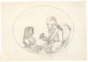 Prince héritier Frederik avec le prince héritier (Chr. VIII) montrant un portrait de la défunte princesse héritière Sofie Frederikke