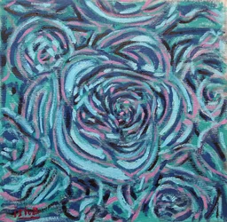 Roses bleues, 2024 (huile sur toile)