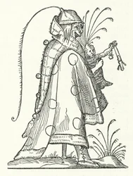 Un personnage du livre Les Songes drolatiques de Pantagruel de Richard Breton (gravure)