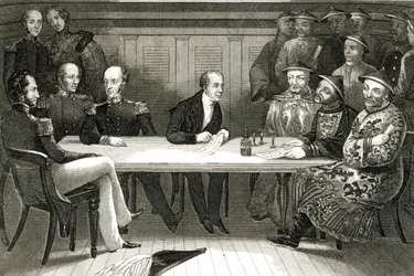Conférence à Chusan entre le commodore Bremer et Chang, un fonctionnaire chinois, à bord du HMS Wellesley, 4 juillet 1841