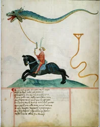 Un chevalier tenant un cerf volant dragon Page de manuscrit de l