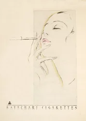 Publicité pour "Batschari Cigaretten", tirée de Styl, publié en 1922 (impression sur pochoir)