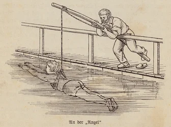 Garçon apprenant à nager (gravure)