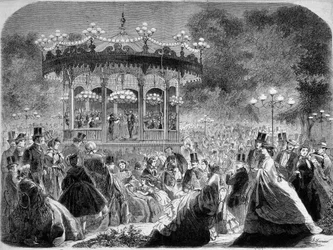 Concert au kiosque à musique des Champs-Élysées, gravure allemande v. 1861