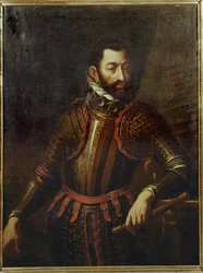 Comte Adolf Schwarzenberg qui a repris la forteresse de Gyoer, en Hongrie, aux Turcs en 1594 ...