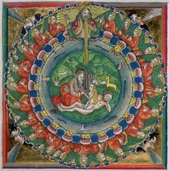 Fac-similé de la Genèse 2:22 Dieu créa Ève, de la Bible de Nuremberg (Biblia Sacra Germanaica)