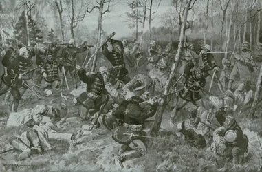 Combat au corps à corps entre les hussards et les Russes à Birkenwalde