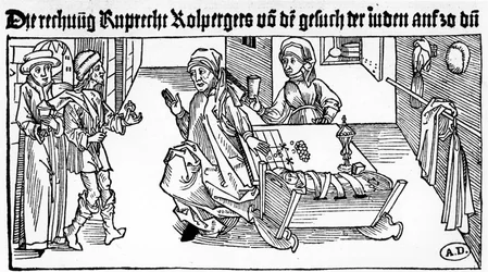 Prêteur sur gages juif avec sa famille recevant des clients, 1491