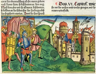 Josué 6:4-21 La Chute de Jéricho, de la Bible de Nuremberg (Biblia Sacra Germanaica)