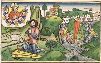 Juges 6:36 Gédéon met la toison, de la Bible de Nuremberg (Biblia Sacra Germanaica)