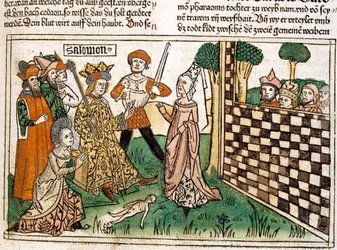 Le jugement du roi Salomon, scène de la Bible de Nuremberg écrite ...