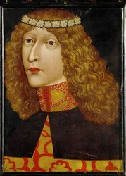 Ladislas Postumus, roi de Hongrie et de Bohême, né en 1440, quatre mois après la mort de son père le roi Albrecht II ... (parchemin sur bois)