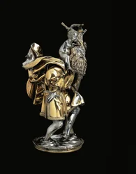 Statuette gothique tardive de Saint Christophe, portant l
