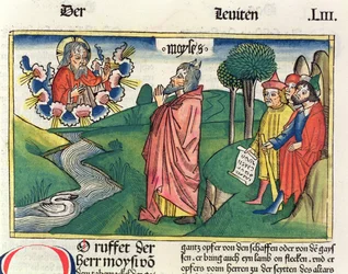 Lévitique 1:1-7 La Loi des Offrandes, de la Bible de Nuremberg (Biblia Sacra Germanaica)