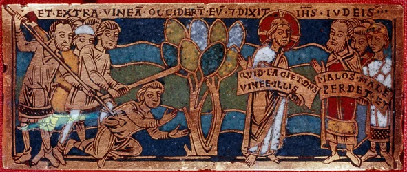 Parabole des ouvriers de la vigne ou parabole des ouvriers de la onzième heure. Plaque d