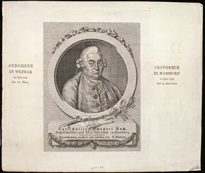 Portrait de Carl Philipp Emanuel Bach (1714-88) gravé par C. D. Krohn, 1788