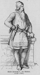 Portrait de Frédéric Ier de Hohenstaufen dit Frédéric Barberousse (1122-1190), empereur romain germanique. Gravure dans « Kaiser, König und Papst » par Richard Roth