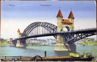 Carte postale représentant le pont sur le Rhin à Bonn, vers 1900