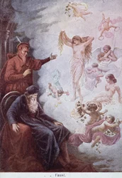 Carte postale représentant la tentation de Faust par Méphistophélès, c.1905