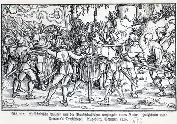 Paysans rebelles entourant un chevalier, d