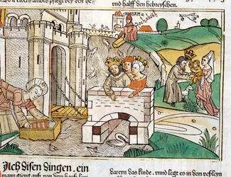 Sauvetage de Moïse, scène de la Bible de Nuremberg écrite en allemand, ...