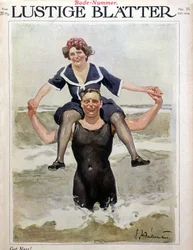 Bain de mer : un couple dans les vagues - dans « Lustige Blätter », n.d.