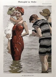Bain de mer : une femme et sa fille en maillot de bain