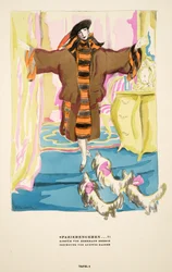 "Spazierengehen  !", publicité pour un costume de Hermann Gerson, extrait de Styl, publié en 1922 (épreuve de pochoir).