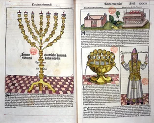 La Menorah et un prêtre hébreu, de la Chronique de Nuremberg par Hartmann Schedel (1440-1514) 1493