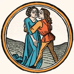 Les quatre tempéraments : le sang (chaud et aimable). Xylographie, Augsbourg 1480.