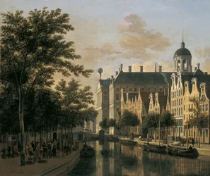 Le Nieuwezijds Voorburgwal avec le marché aux fleurs, Amsterdam
