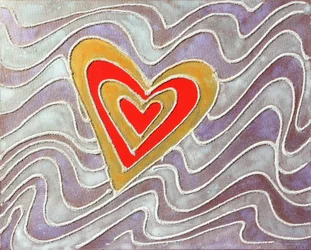 Le cœur dans les vagues ; c 2013 (sable et acrylique sur toile)