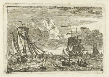 Divers voiliers et une chaloupe en mer