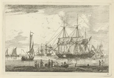 Deux trois-mâts et autres navires