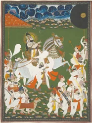 Maharana Bhim Singh en procession, vers 1820 (aquarelle opaque et or sur papier)