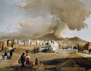 Vue du Forum et du Temple de Jupiter à Pompéi, illustration de Giacinto Gigante (1806-1876) tirée de Maisons et monuments de Pompéi, par Fausto et Felice Niccolini