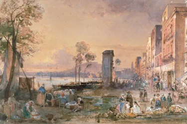 Vue de Naples depuis Marinella, par Giacinto Gigante (1806-1876), crayon, aquarelle et céruse sur papier, Italie