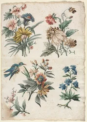 Motifs floraux avec un oiseau bleu, vers 1773-1774