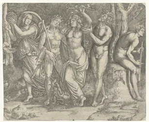Bacchus et bacchantes et ménade avec tambourin