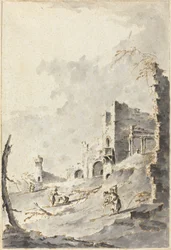 Caprice de ruines classiques avec une forteresse