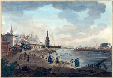 Vue du Kremlin de Moscou prise du pont de pierre sur la Moscova