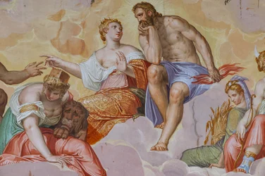 Junon, Jupiter, Cybèle allongés sur des nuages (détail)