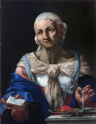 Vieille femme avec un collier de perles et une lettre (vanité)