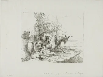 Une nymphe avec un petit satyre et deux chèvres, des Capricci