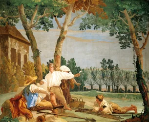 Paysans au repos, par Giandomenico Tiepolo (1727-1804), fresque, Salle des Scènes Rustiques dans la Foresteria, Villa Valmarana 